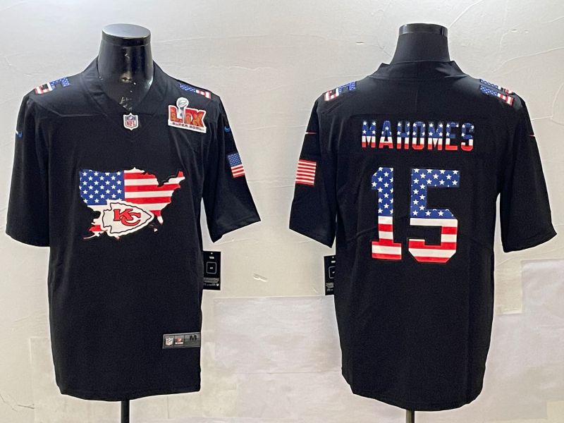 Men Kansas City Chiefs 15 Mahomes Black national flag 2025 Nike Vapor Limited NFL Jersey style 3